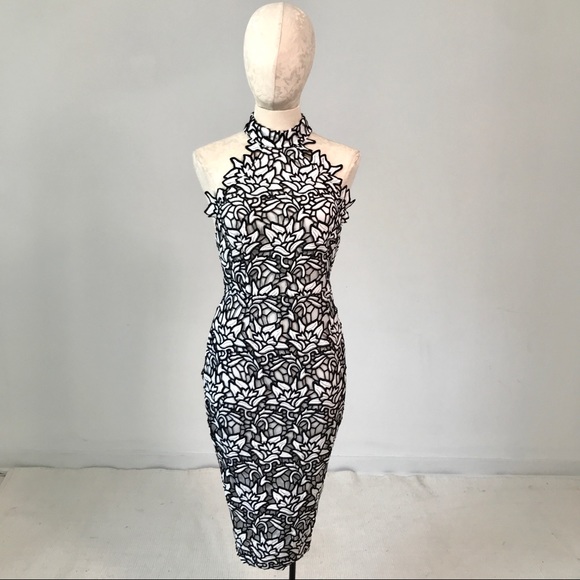 ASOS Missguided M Lace Bodycon Halter Midi Dress - Picture 2 of 12